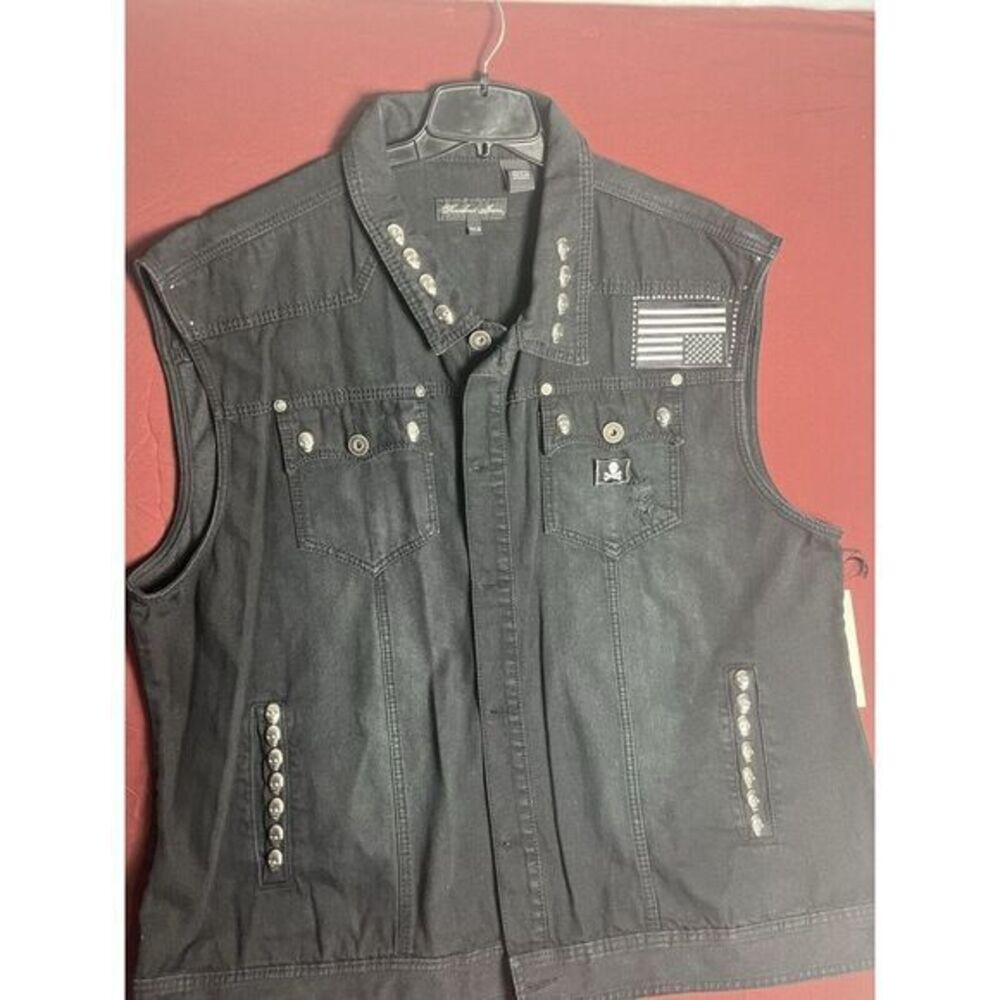 Custom Skull Head With‎ Patches Knockout, Jeans, Men Black Vest 4XL-B
